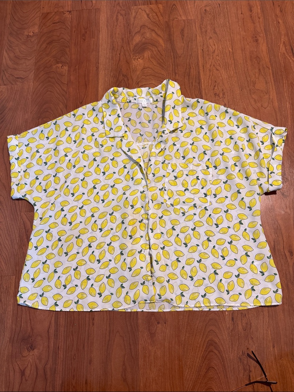 Lemon Print Short Sleeve Button Front Boxy Shirt - Yellow & White size M